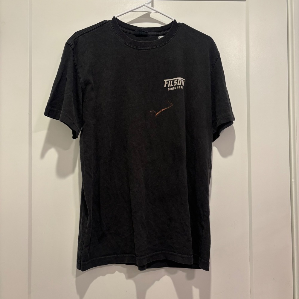 Filson Seattle Mens Graphic T-Shirt Black Elk Deer Back Print Made in USA Medium